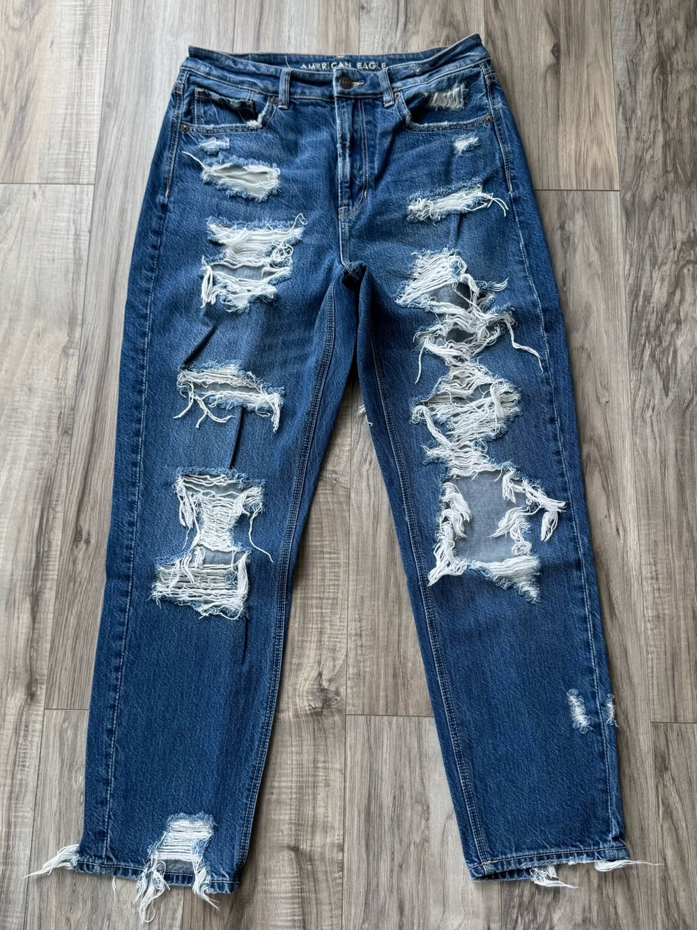 American Eagle Outfitters Dark Blue Distressed Boyfriend Jeans
